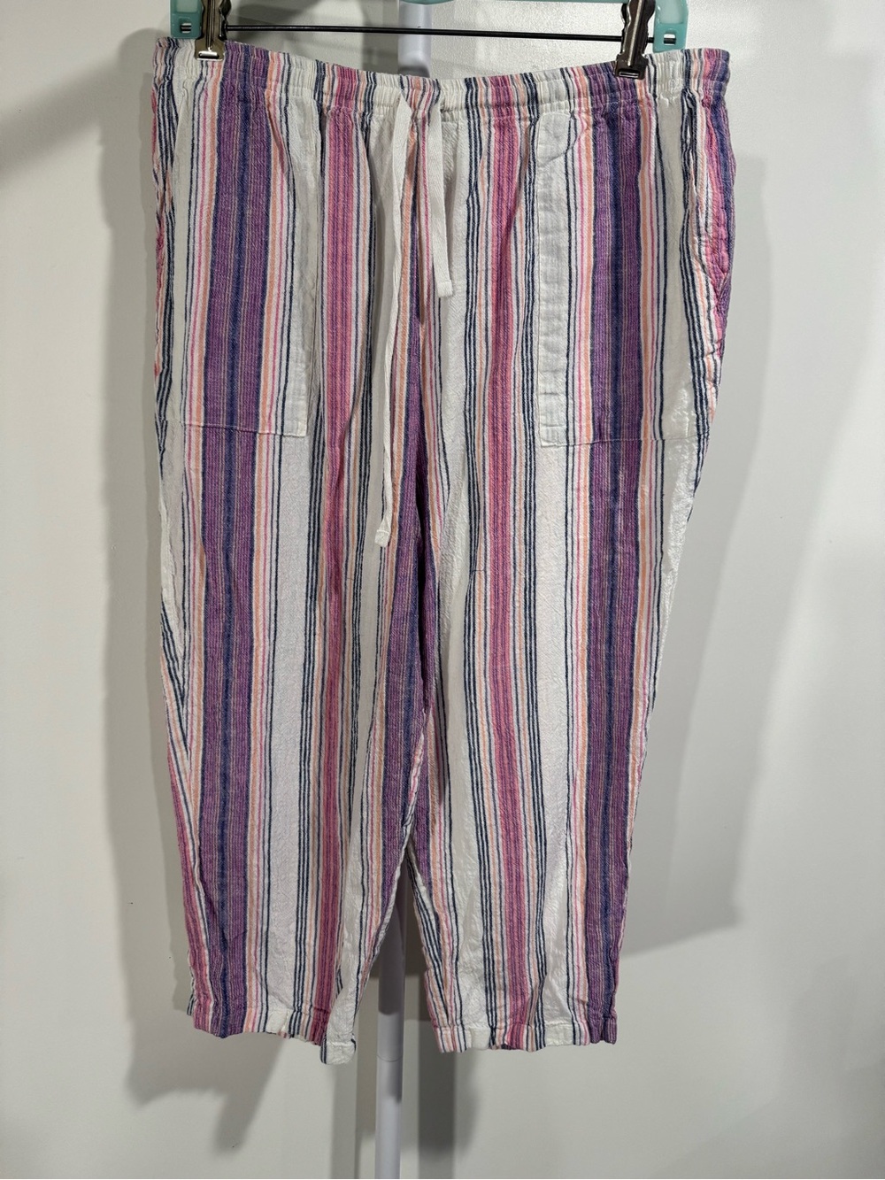 Blair Striped Drawstring Joggers in Pink, Purple & White